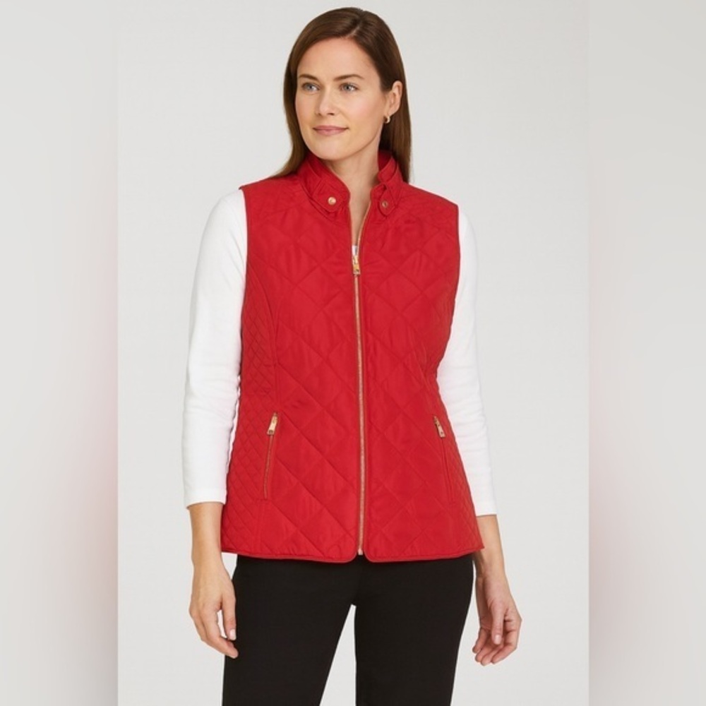 Crown & Ivy Women’s Quilted Puffer Vest Red Size PL Petite Large